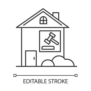 Real Estate Lawsuit Pixel Perfect Linear Icon. Tenancy Legal Dispute. Property Litigation, Case. Thin Line Customizable Illustration. Contour Symbol. Vector Isolated Outline Drawing. Editable Stroke