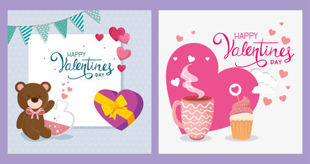 set cards happy valentines day with decoration