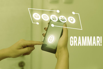 Text sign showing Grammar. Business photo text whole system structure language syntax and morphology