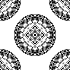 Mandala seamless pattern black and white. Islam, Arabic, Pakistan, Moroccan, Turkish, Indian, Spain motifs