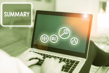 Word writing text Summary. Business photo showcasing a brief statement or account of the main...