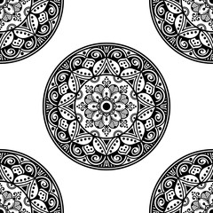 Mandala seamless pattern black and white. Islam, Arabic, Pakistan, Moroccan, Turkish, Indian, Spain motifs