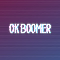 Glitch trendy ok boomer typography. Trendy noise effect text. Isolated vector effect with glow.