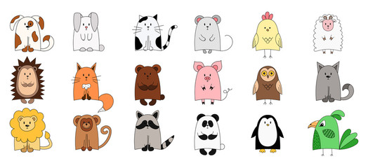 Set of cute animals for the design of children's things. Color vector illustration. objects are isolated on white.