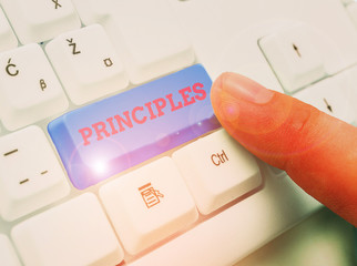 Text sign showing Principles. Business photo showcasing fundamental truth that serves as the base...