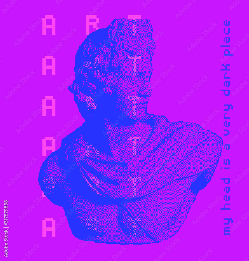 Poster the apollo belvedere (or pythian) marble sculpture from classical antiquity made in 8-bit pixel art 