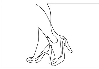 Women's high-heeled shoes. Vector line icon-continuous line drawing