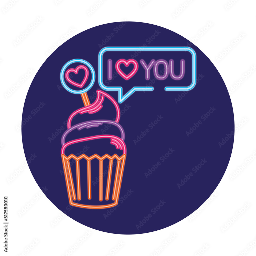 Wall mural cupcake in neon light, valentine day