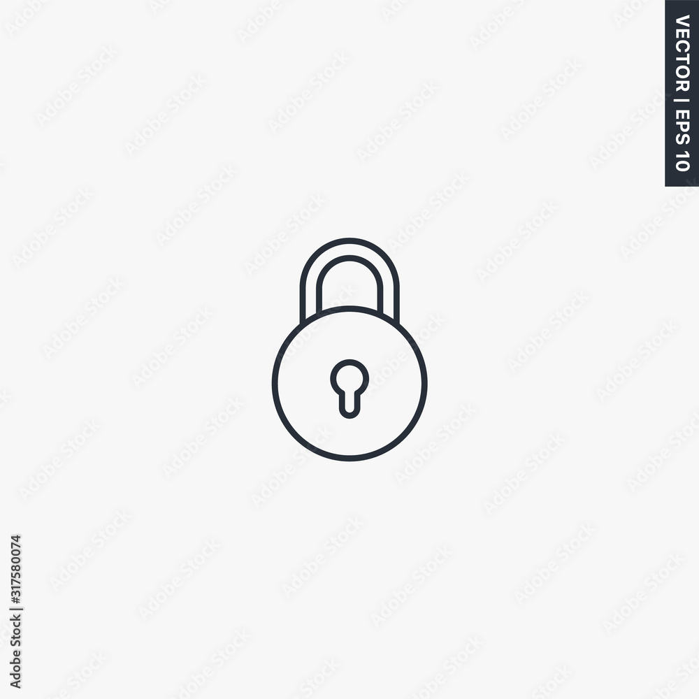 Poster closed lock, linear style sign for mobile concept and web design