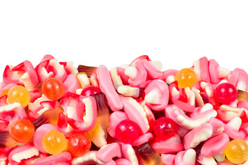 Assorted gummy candies. Top view. Jelly  sweets.