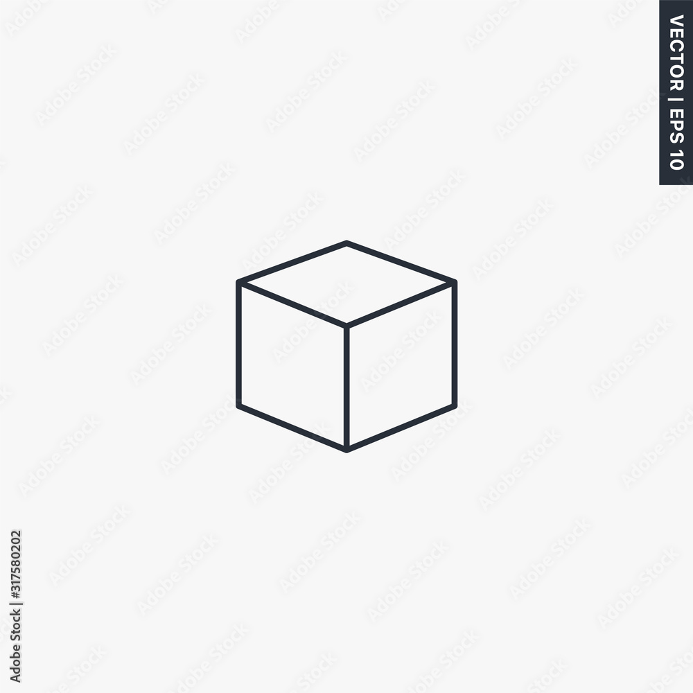 Poster cube, linear style sign for mobile concept and web design