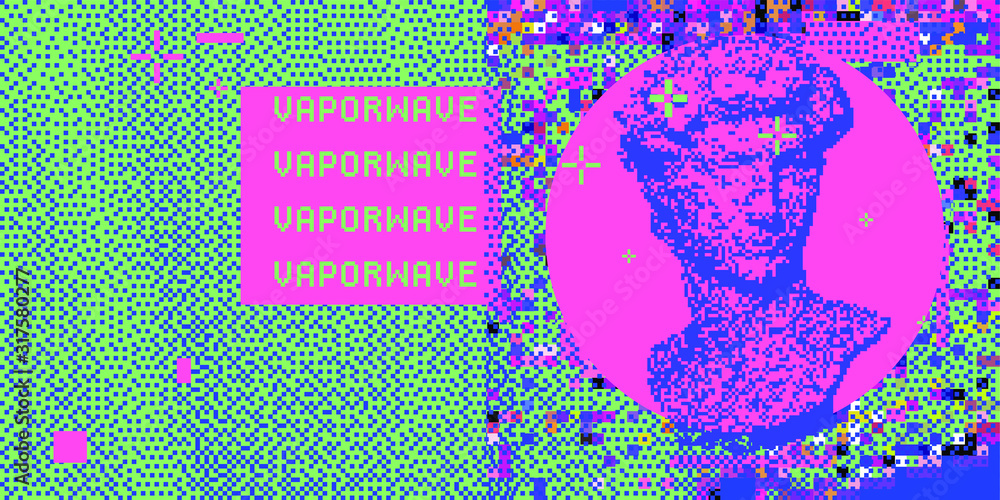 Poster retro vhs background like in old video tape rewind or no signal tv screen with glitch camera effect.
