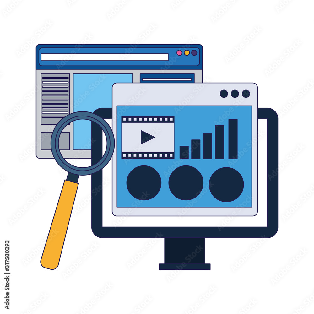 Poster computer with web pages and magnifying glass