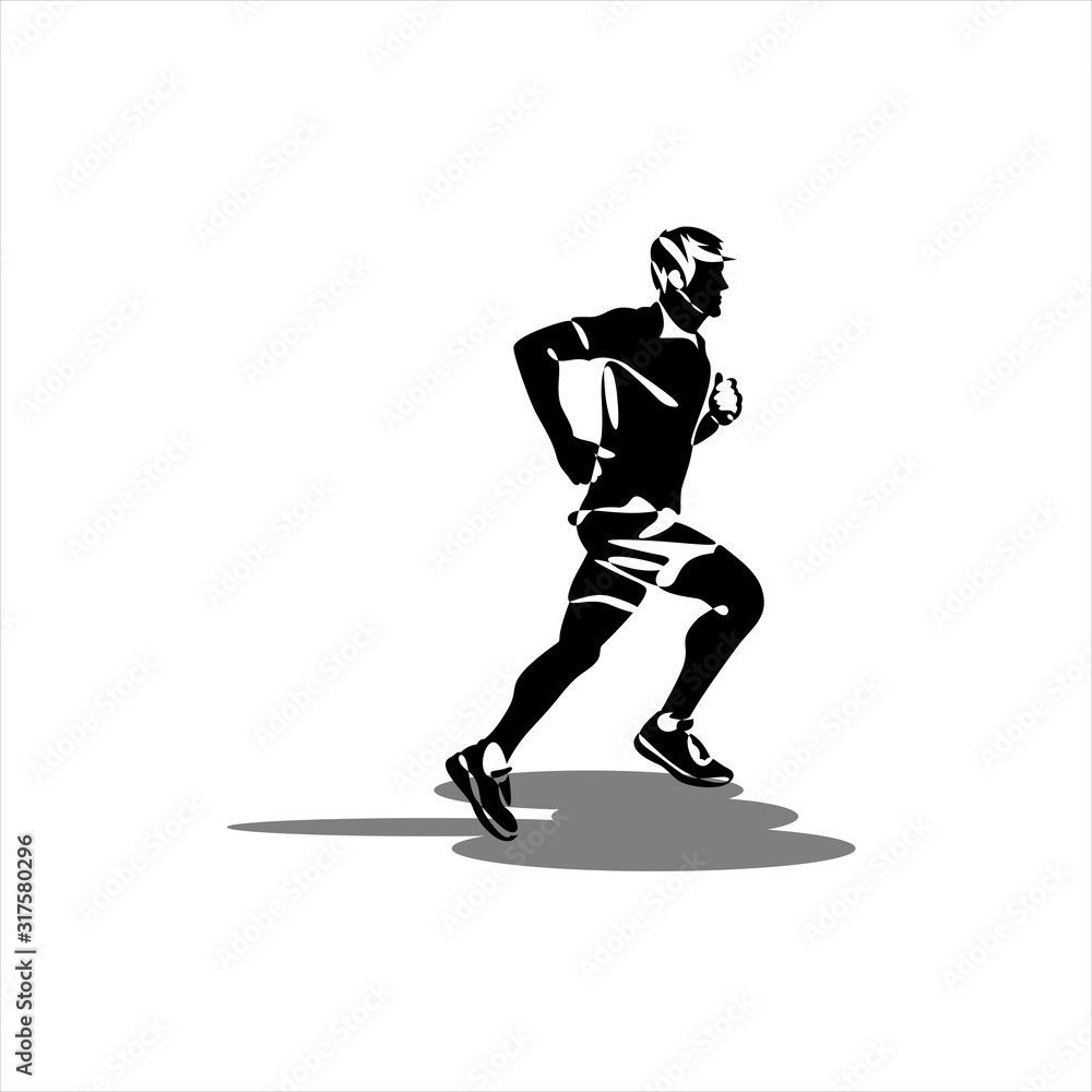 Poster continuous line drawing of running man. vector illustration.