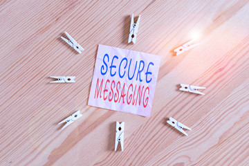 Writing note showing Secure Messaging. Business concept for protect critical data when sent beyond...