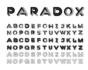 Paradox shape font. Impossible Letters. Set of vector letters constructed on the basis of paradox isometric view. Vector illustration 10 eps