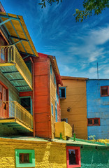 Colorful Caminto street scenes in La Boca, the oldest working-class neighborhood of Buenos Aires,...
