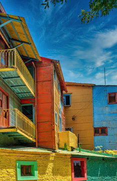 Colorful Caminto street scenes in La Boca, the oldest working-class neighborhood of Buenos Aires, Argentina.