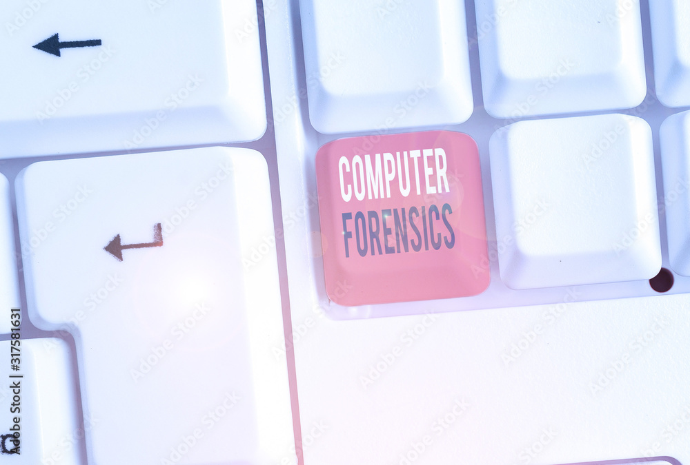 Aufkleber word writing text computer forensics. business photo showcasing the investigative analysis technique