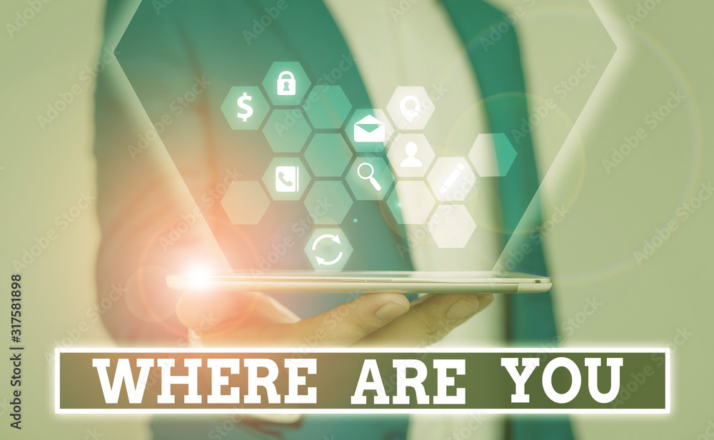 Poster writing note showing where are you. business concept for give us your location address direction poi