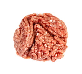 Minced meat, pork, beef, forcemeat, clipping path, isolated on white background. Raw ground beef meat in closeup on white background.