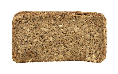 Slices of wholemeal dark bread isolated on a white background in close-up (high details)