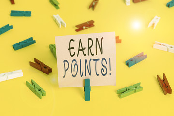 Text sign showing Earn Points. Business photo showcasing collecting scores in order qualify to win...