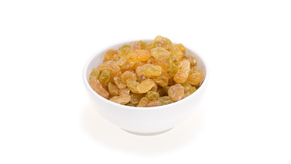 Raisins  in a bowl isolated on white