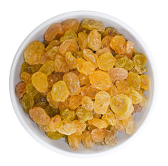 Bowl with golden raisins