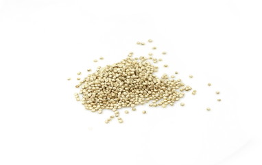 Organic Quinoa (Chenopodium quinoa) seeds isolated on white background. Macro close up. Top view. quinoa seeds isolated on white background. 