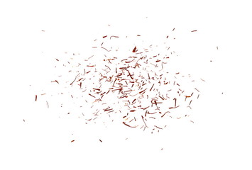 Heap of saffron threads isolated on white. saffron pistil on white. Saffron spice threads.