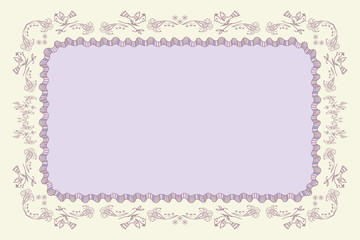 Beautiful frame in pastel colors for the design of a greeting card, Valentine, wedding invitation, web banner. Floral doodle style seamless pattern brush of two types. Sketch for freehand brush.