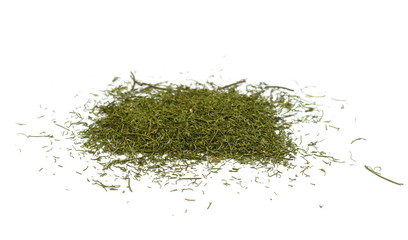 Spice Dried dill isolated. Pile of dried dill seasoning isolated over the white background.
