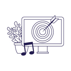 plant in a pot and computer with target, flat design