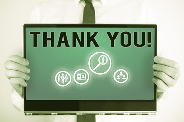 Conceptual hand writing showing Thank You. Concept meaning polite expression used when...