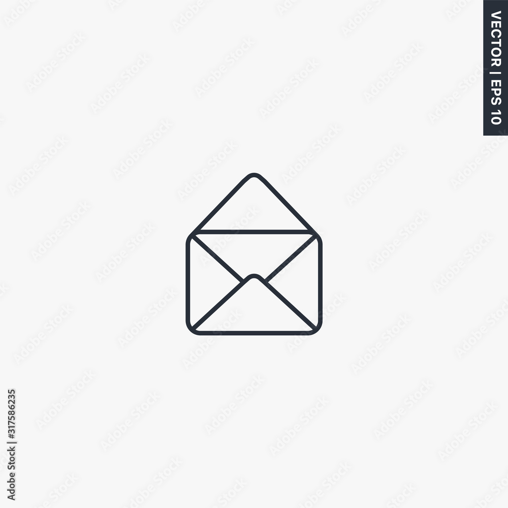 Poster open envelope, linear style sign for mobile concept and web design