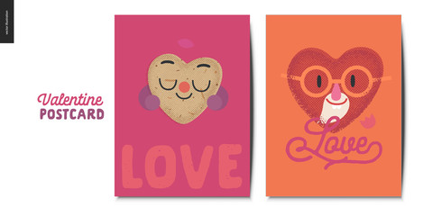 Valentines postcards -Valentines day graphics. Modern flat vector concept illustration - greeting cards - happy hearts in love - potato and aged bearded man