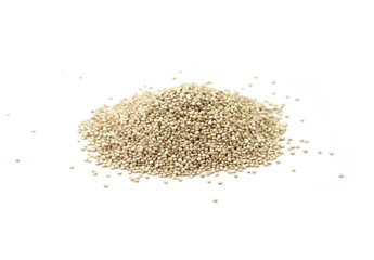 Organic Quinoa (Chenopodium quinoa) seeds isolated on white background. Macro close up. Top view. quinoa seeds isolated on white background. 
