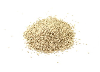 Organic Quinoa (Chenopodium quinoa) seeds isolated on white background. Macro close up. Top view. quinoa seeds isolated on white background. 