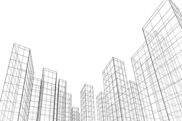 Fototapeta premium Abstract architectural background. Linear 3D illustration. Concept sketch