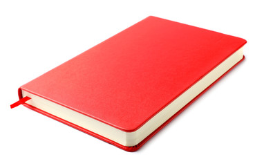 Stylish red hardcover notebook isolated on white. Office stationery