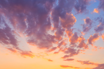 Fantastic beautiful dramatic sunset sky with clouds. Free space. 