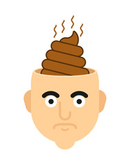 Shit in head isolated. Stupid man. Bad thoughts Vector illustration