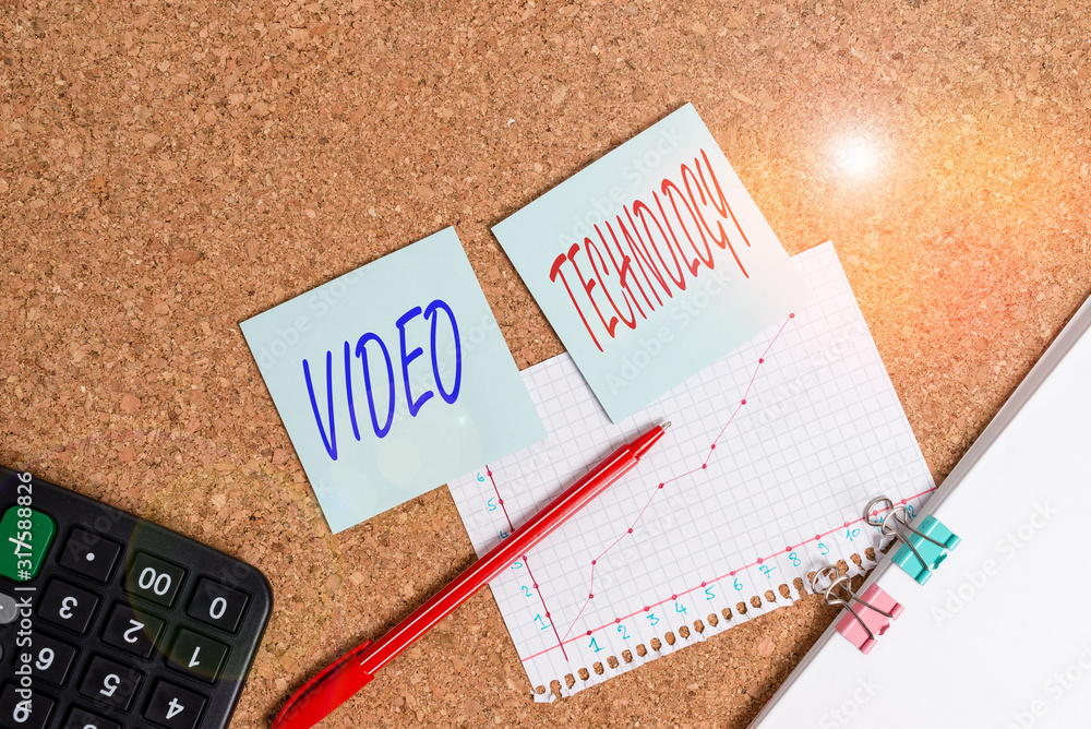Poster writing note showing video technology. business concept for recording and playing back of moving pic