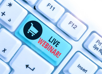 Text sign showing Live Webinar. Business photo text presentation lecture or seminar transmitted...