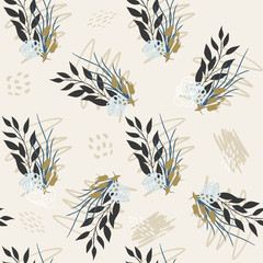 Seamless exotic pattern with plants. Vector hand draw