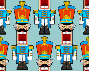 Nutcracker retro soldier pattern seamless. Wooden Guardsman background. Hussar toy ornament. Baby fabric texture. vector illustration