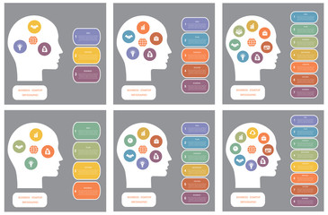 Set infographic, head of man, concept thinking human, startup business concept, template for 3, 4, 5, 6, 7, 8 positions, steps, options or parts