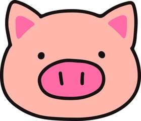 Outlined simple and cute pink pig face