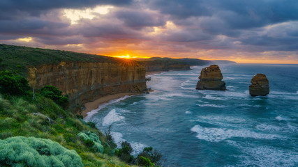 gibson steps  at sunrise, twelve apostles, great ocean road in victoria, australia